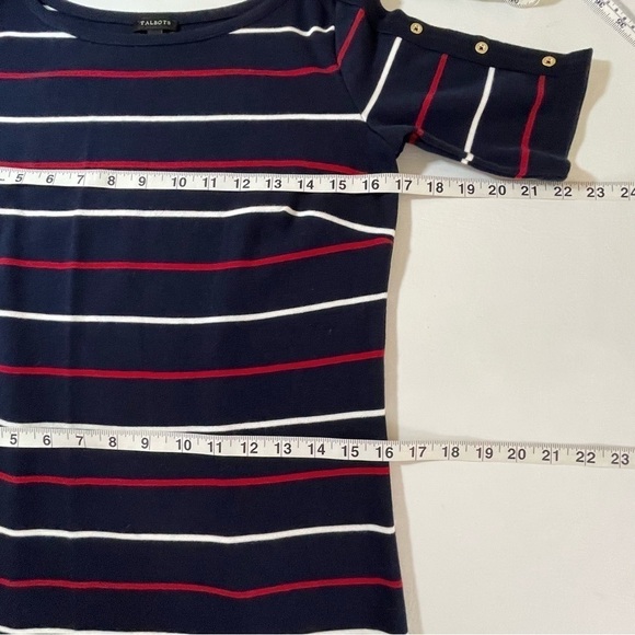 Talbots Short Sleeve Tee Shirt Dress Red White Blue Stripe Below Knee XS - Picture 6 of 9
